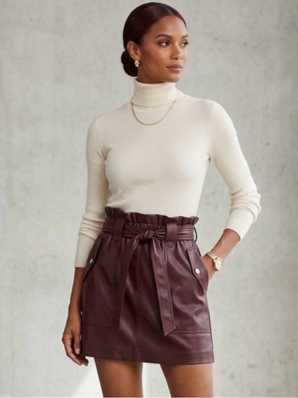 Marc New York Burgundy Faux-Leather A-Line Skirt - Picture 4 of 4